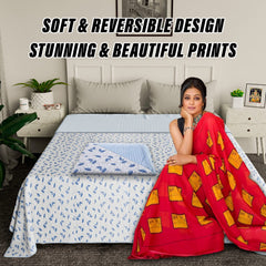 Kuber Industries Blanket | Cotton Double Bed Dohar | Blanket For Home | Reversible AC Blanket For Travelling | Blanket For Summer | Blanket For Winters | Leaf Print | Blue