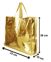 Kuber Industries Reusable Large Size Grocery Bag Shopping Bag with Handle, Non-Woven Gift Bag Goodies Bag Gold Tote Bag-Pack of 12 (Gold) (HS_36_KUBMART018943)