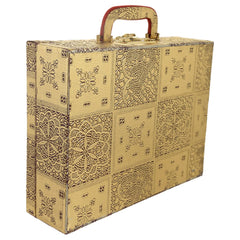 Kuber Industries Multipurpose Wooden Emobssed Design 3 Rod Bangle Box/Organizer/Case With Mirror & Number Lock System (Gold)-47KM0553