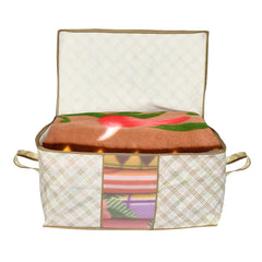 Heart Home Tartan Design Non-woven Underbed, Strorage Organizer With Transparent Window- Pack of 3 (Beige)-44HH0494