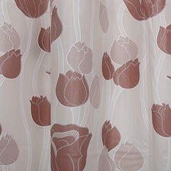 Kuber Industries PVC Floral Design Shower Curtain with Hooks (Brown)