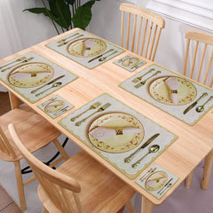 Heart Home Multiuses Plate & Spoon Print PVC Table Placemat with 6 Coasters for Kitchen, Dining Table Set of 6 (Golden) 52HH4053