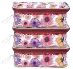 Kuber Industries Flower Printed Tranasparent Multiuses PVC Pouch/Bag for Vacation, Bathroom, Organizing with Carrying Strip- Pack of 3 (Multicolor)-44LUG0599