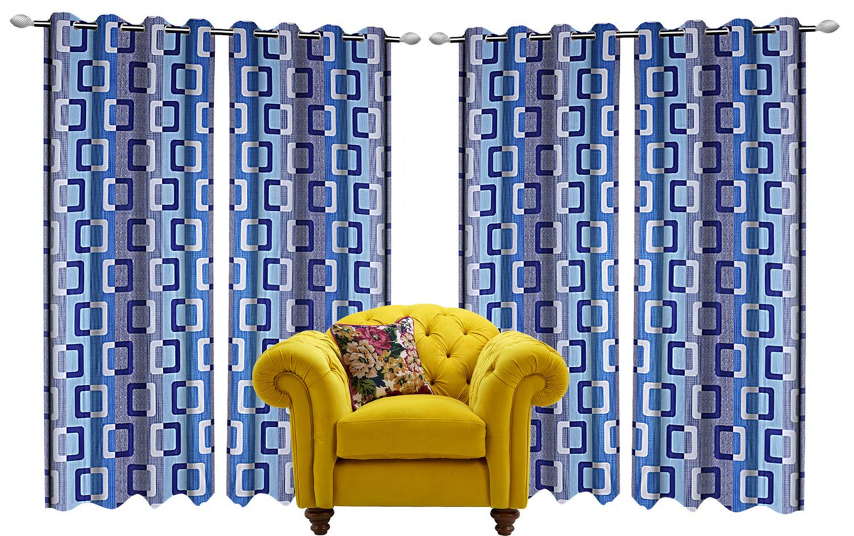 Kuber Industries Geometric Design 4 Pieces Polyester Eyelet Door Curtain 7 Feet (Blue)-CTKTC14251