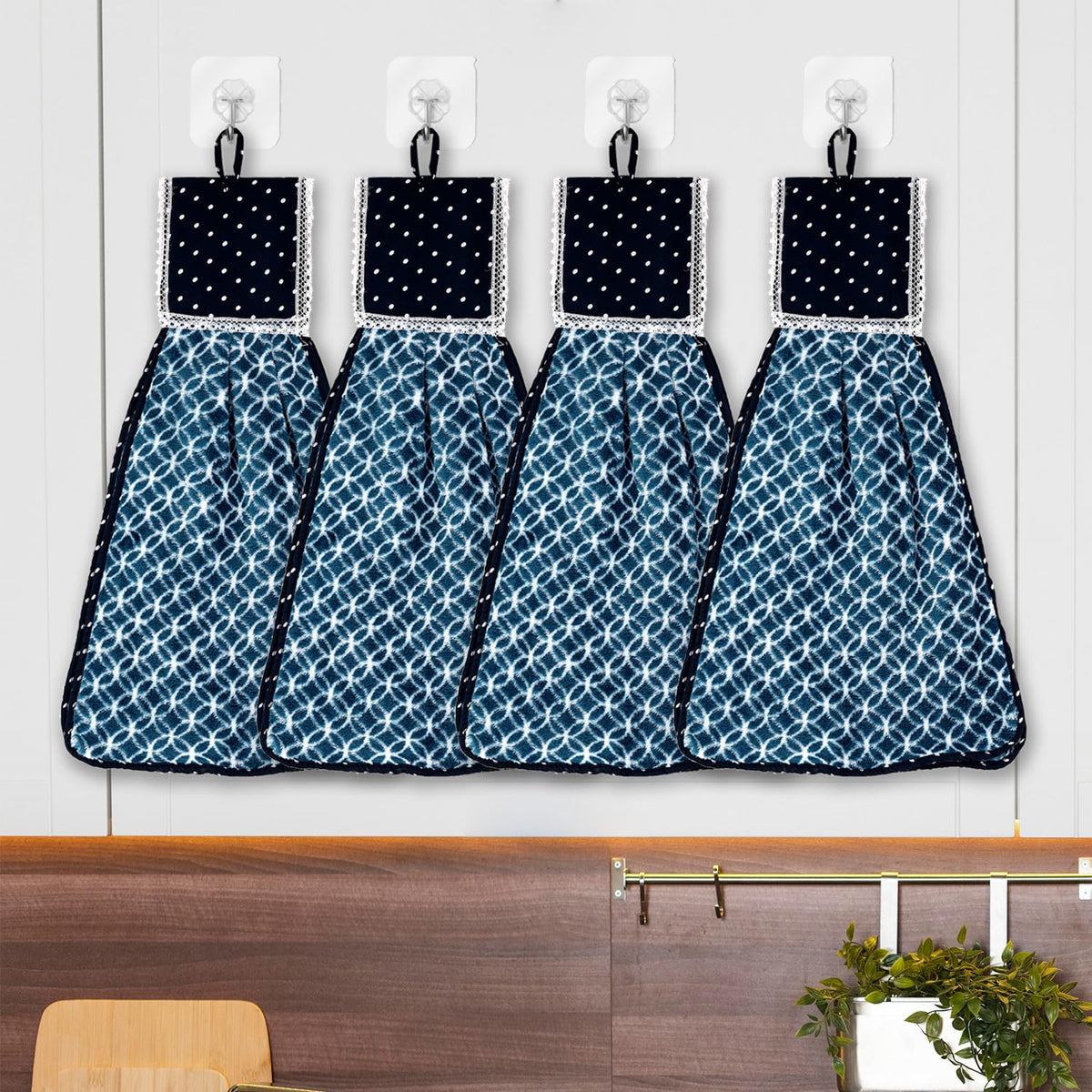 Kuber Industries Napkin | Washbasin Hanging Napkin | Kitchen Towel with Ties | Napkin for Kitchen | Circle Napkin for Bathroom | Hand Towel for Kitchen | Pack of 4 | Blue