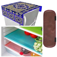 Kuber Industries Cloth 3 Pieces Fridge Mat, 1 Piece Handle Cover and 1 Pieces Fridge Top Cover (Multi)-CTKTC2764