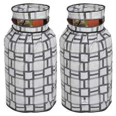 Heart Home Square Printed Stain/Dust/Water Proof PVC Lpg Gas Cylinder Cover- Pack of 2 (Grey)-HS43HEARTH25628