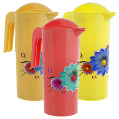Kuber Industries Flower Design Plastic 3 Pieces Water Jug with Lid with Attractive Brown Print, 2 Litre (Multicolour) - CTLTC43796