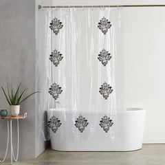 Kuber Industries 0.30mm Rangoli Printed PVC AC/Shower Curtain with Hooks,7 Feet (Transparent)