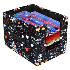 Kuber Industries Disney Mickey Print Non-Woven Fabric 3 Pieces Foldable Cloth Storage Boxes Organizer for Wardrobe With Handle (Black)-KUBMART16073