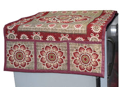 Kuber Industries Flower Design Cotton Fridge Top Cover - Maroon (CTKTC03834)