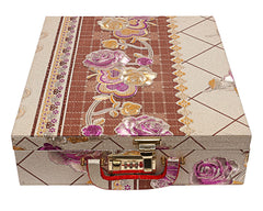 Kuber Industries Multipurpose Wooden Floral Design 5 Rod Bangle Box/Organizer/Case With Mirror & Number Lock System - Pack of 2 (Gold)-47KM0663