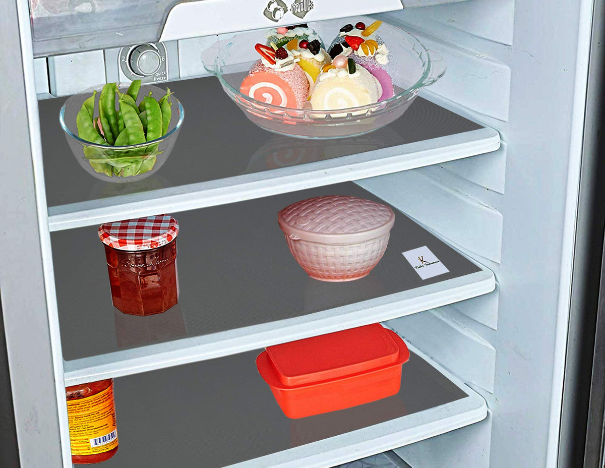 Kuber Industries 3 Pieces PVC Refrigerator/Fridge Multipurpose Drawer Mat Set(Black)-CTKTC032228, Standard