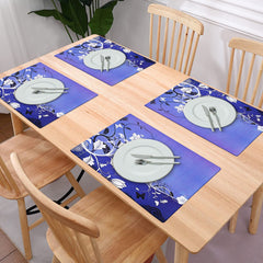Heart Home Multiuses Floral Print PVC Table Placemat for Kitchen, Dining Table Set of 6 (Blue) 52HH4058