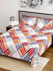 Kuber Industries Checkered Design Glace Cotton Double Bedsheet with 2 Pillow Covers (Yellow & Grey)-CTKTC033163