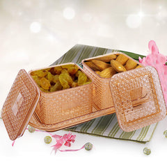 Heart Home Dazzle Design Plastic Multi Purpose Dry Fruits Tray with Two Bowls Set (Peach) - CTHH13240