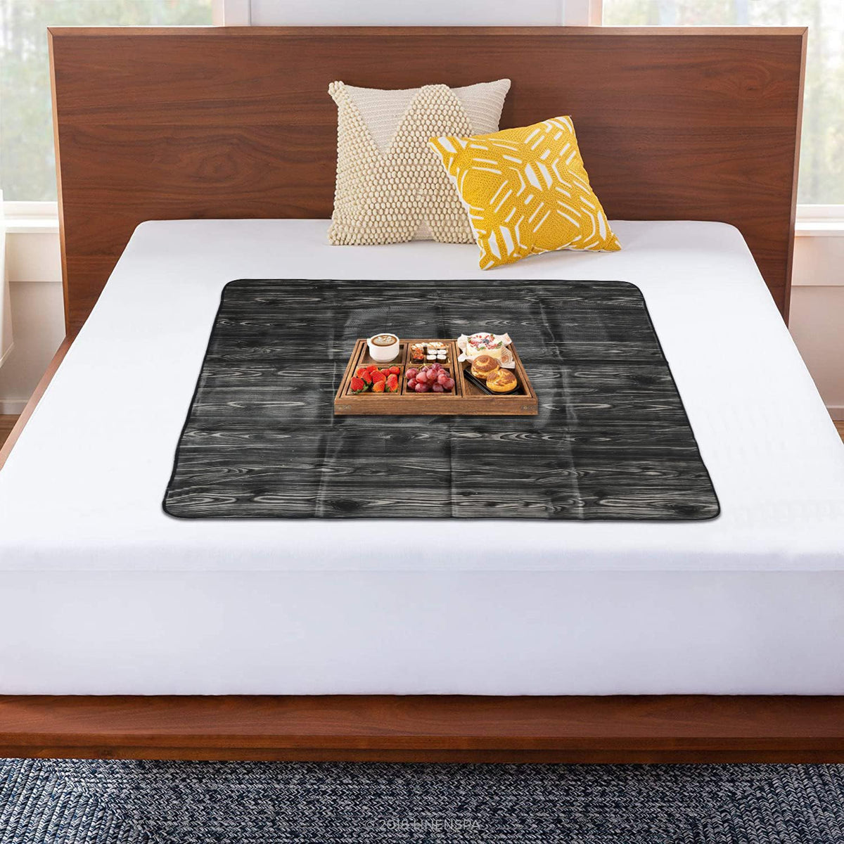 Heart Home Food Mat | Wooden Texture Bed Server | Laminated Bed Protector for Home | Bed Server for Bedsheet | 36 Inch | Black