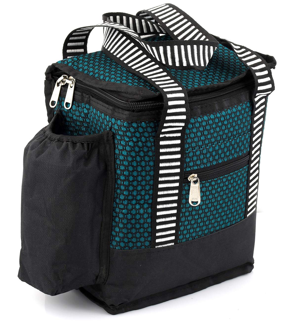 Kuber Industries Floral Design Canvas Waterproof Lunch Bag, Suitable for 3 Compartment (Black) -CTKTC038971