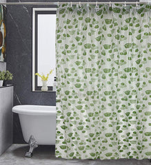 Kuber Industries Flower Print PVC Shower Curtain with Hooks,7 Feet (Green)