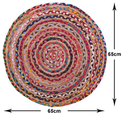Kuber Industries Handmade Braided Area Rug|Organic Natural Jute Door Mat|Carpet for Bedroom,Living Room,Dining Room,65x65 cm,(Multicolor, Round)
