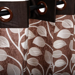 Kuber Industries Silk Decorative 7 Feet Door Curtain | Leaf Print Blackout Drapes Curtain with 8 Eyelet for Home & Office (Brown)