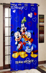 Kuber Industries Disney Team Mickey Print 2 Pieces Polyester Special Blackout Long Crush Eyelet Door Curtain 7 Feet (Royal Blue)-KUBMART053