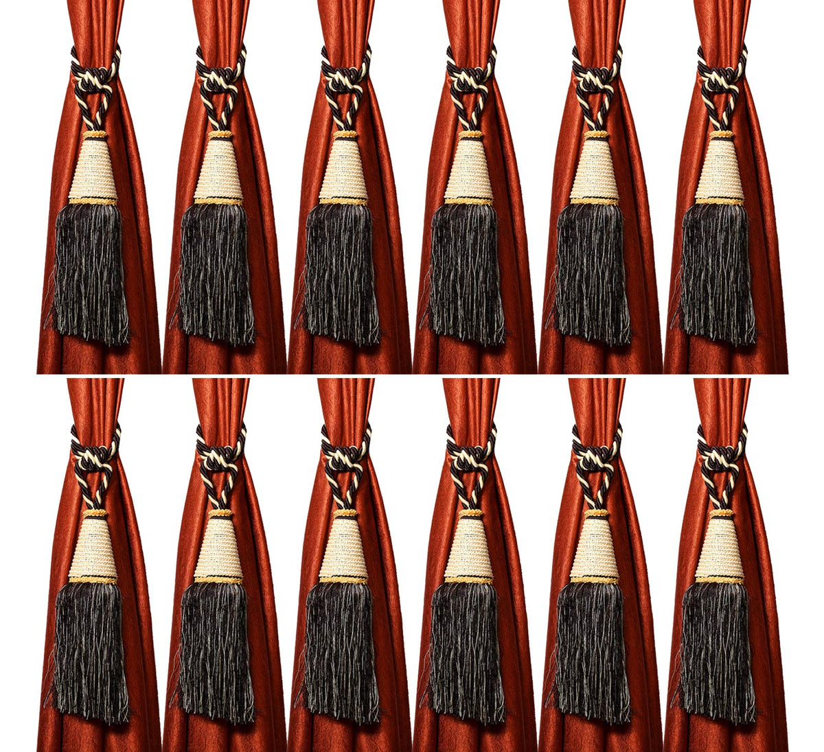 Kuber Industries Beads Beautiful Design Polyester 12 Pieces Curtain Tie Back Tassel Set (Brown) CTKTC33554