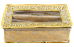 Kuber Industries Carry Design Brocade Hardboard Two Rod Bangle Box (Gold) (CTKTC038741)