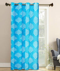 Kuber Industries Leaf Printed Home Décor Door Curtain with 8 Eyelet, 7 Feet (Blue)-HS43KUBMART25590