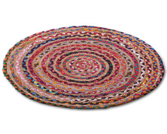 Kuber Industries Handmade Braided Area Rug|Organic Natural Jute Door Mat|Carpet for Bedroom,Living Room,Dining Room,65x65 cm,(Multicolor, Round)