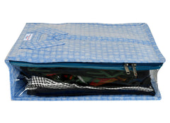 Heart Home Check Design Laminated PVC Transaparent Shirt Cover Bag (Blue)-HS_38_HEARTH21285