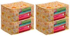 Kuber Industries Flower Printed Non-Woven Saree Cover With Tranasparent Window- Pack of 4 (Yellow)-HS43KUBMART26121
