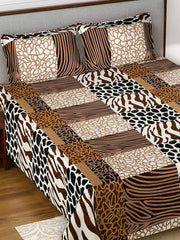 Kuber Industries Leaf Print Glace Cotton Double Bedsheet with 2 Pillow Covers (Brown) (KUBMART011368)