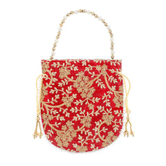 Kuber Industries Ethnic Clutch Silk 2 Pieces Potli Batwa Pouch Bag with Beadwork Gift for Women (Maroon & Grey) - CTKTC42152