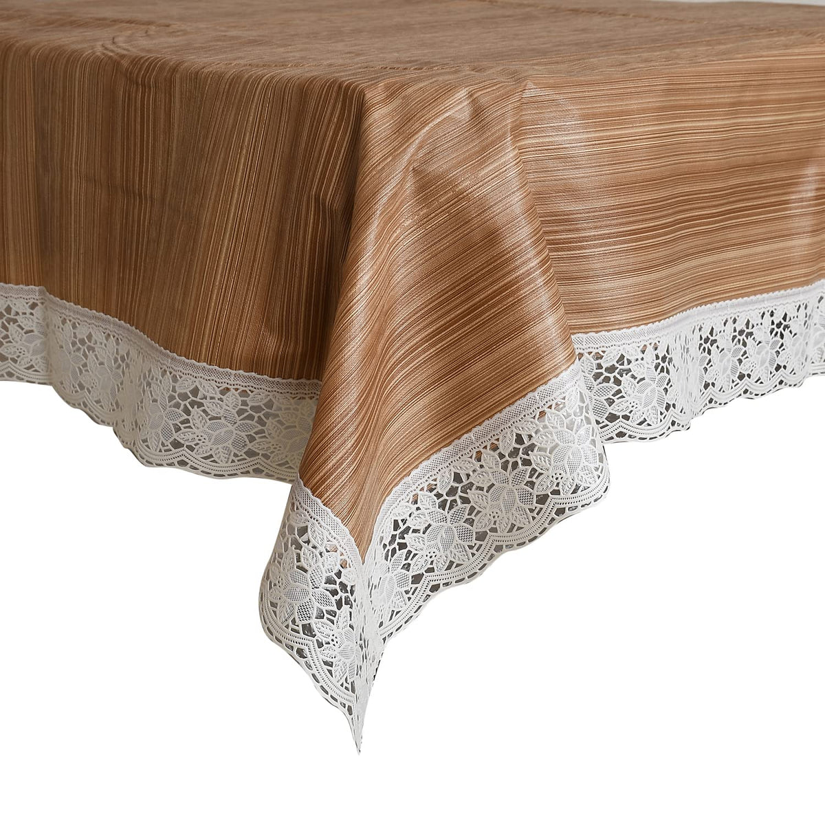 Kuber Industries Table Cloth|Center Table Cover|Round Table Cover|Table Cover 4 Seater|Wooden Design (Light Brown)