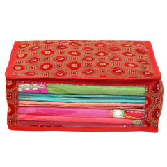 Heart Home Bandhani Design 6 Piece Cotton Saree Cover/Wardrobe Storage Organizer (Red) - HEART2625
