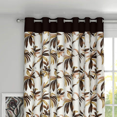 Kuber Industries Leaf Print 6 Pieces Patio Sliding Door Curtain - Keep Warm Draperies, Sliding Glass Door Drapes,7 Feet (Brown)