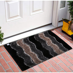 Heart Home Wave Design Velvet Doormat, Pack of 2 (Black & Grey)