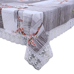 Kuber Industries Floral Checkered Design PVC 4 Seater Center Table Cover (Grey) -CTKTC30293