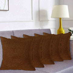 Kuber Industries Jute Cotton Decorative Square Cushion Cover, Cushion Case For Sofa Couch Bed 16x16 Inch- Pack of 5 (Brown)