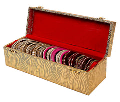 Heart Home Soft Leather Coated Wooden 1 Rod Bangle Box, Bangle Organizer Box, Watches & Bracelet Organizer With Lock (Gold)-HS_38_HEARTH20937