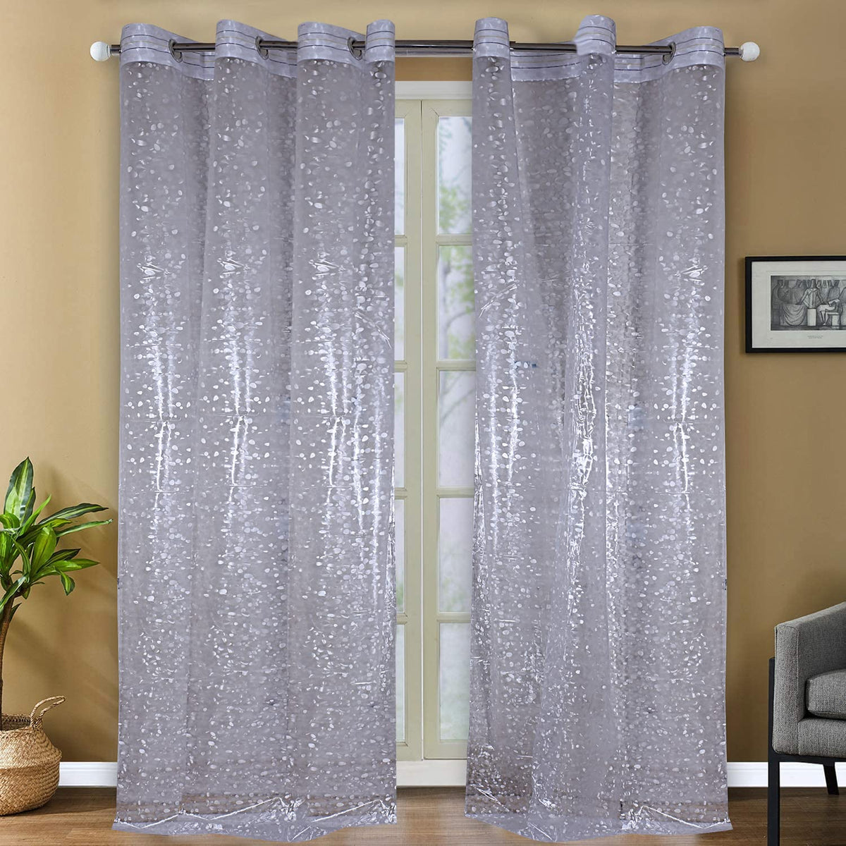 Kuber Industries Stone Print Stain-Resistant & Waterproof PVC AC Curtain for Home, Office, Restaurant 7 Feet with 6 Grommets Pack of 2 (Transparent)