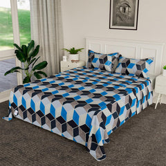 Heart Home Bedsheet | Cotton Double Bedsheet with 2 Pillow Covers | 144 TC Zig Zag Design Bedsheet for Bedroom | Bedsheet for Living Room | 90x100 Inch | Blue