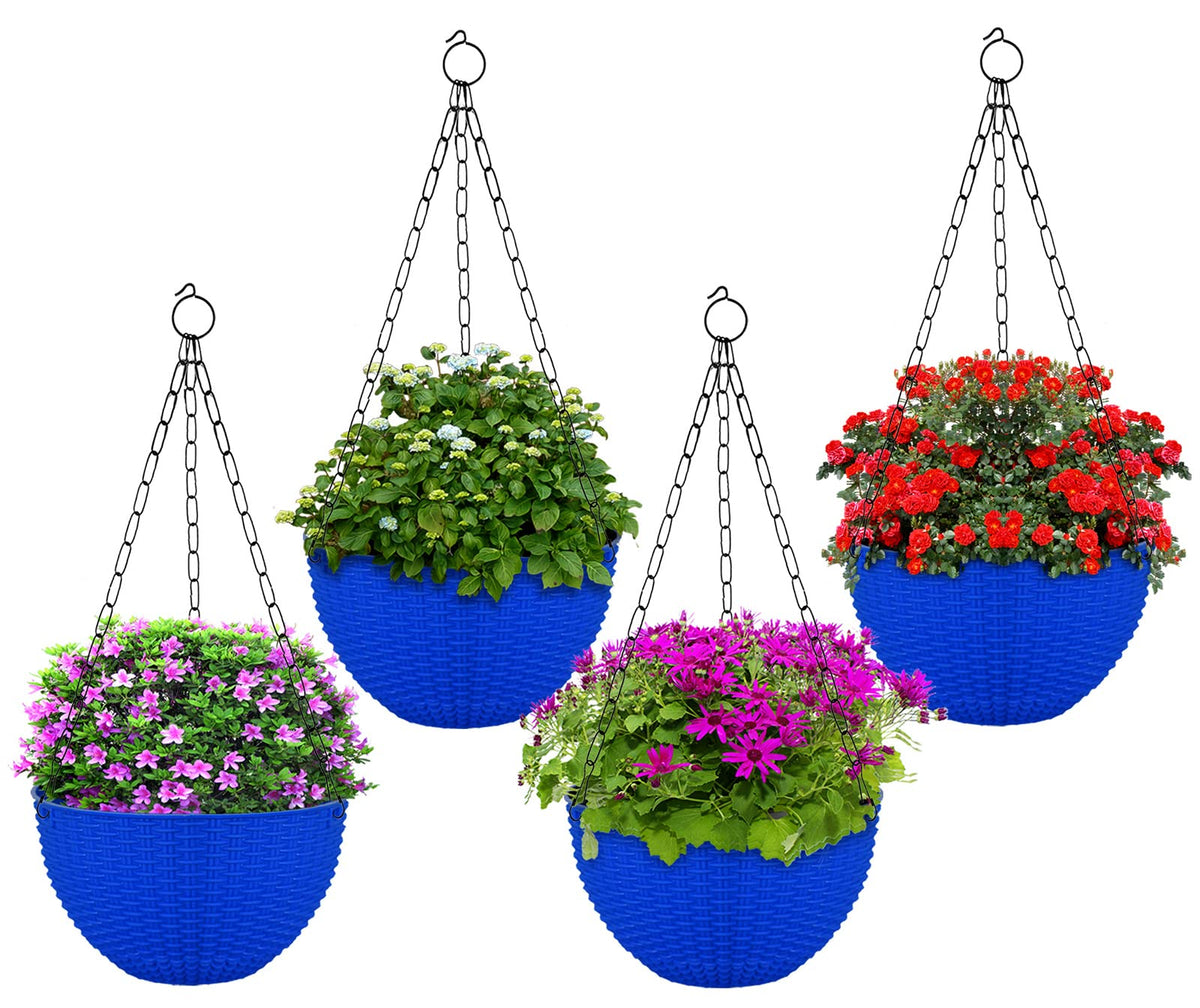 Kuber Industries Plastic Hanging Flower Pot for Balcony & Railing Set of 4 (Blue) 18X18X 59