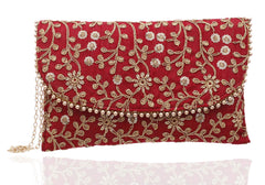 Kuber Industries Women's Handcrafted 2 Pieces Embroidered Clutch Bag Purse Handbag for Bridal, Casual, Party, Wedding (Maroon & Cream) - CTKTC034522
