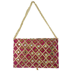 Kuber Industries Silk Traditional Mirror Work Envelope Clutch/Hand Purse Bag for Women/Girls (Pink)-KUBMART11439, Standard