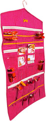 Kuber Industries Dot Printed Hanging Jewellery Organizer, Hanging Wall Pocket Storage Bag For Storing Earrings Necklace Bracelet Ring Accessory with Hanger (Pink), Standard