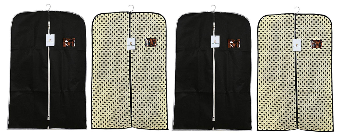 Kuber Industries 4 Piece Non Woven Coat Cover, Black and Cream