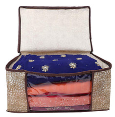 Kuber Industries Flower Design 6 Piece Non Woven Saree Cover, Large, Golden Brown - CTKTC15235