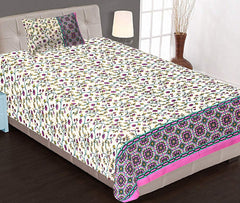 Kuber Industries Leaf Design Cotton Single Bedsheet with 1 Pillow Covers, Pink - CTKTC45990